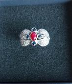 18 karaat gouden ring met robijn, saffier en diamanten, Sieraden, Tassen en Uiterlijk, Ringen, Ophalen of Verzenden, Zo goed als nieuw
