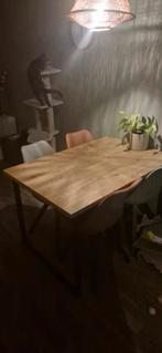 Eettafel hout met stalen frame, 100 tot 150 cm, Zo goed als nieuw, Rechthoekig, 50 tot 100 cm