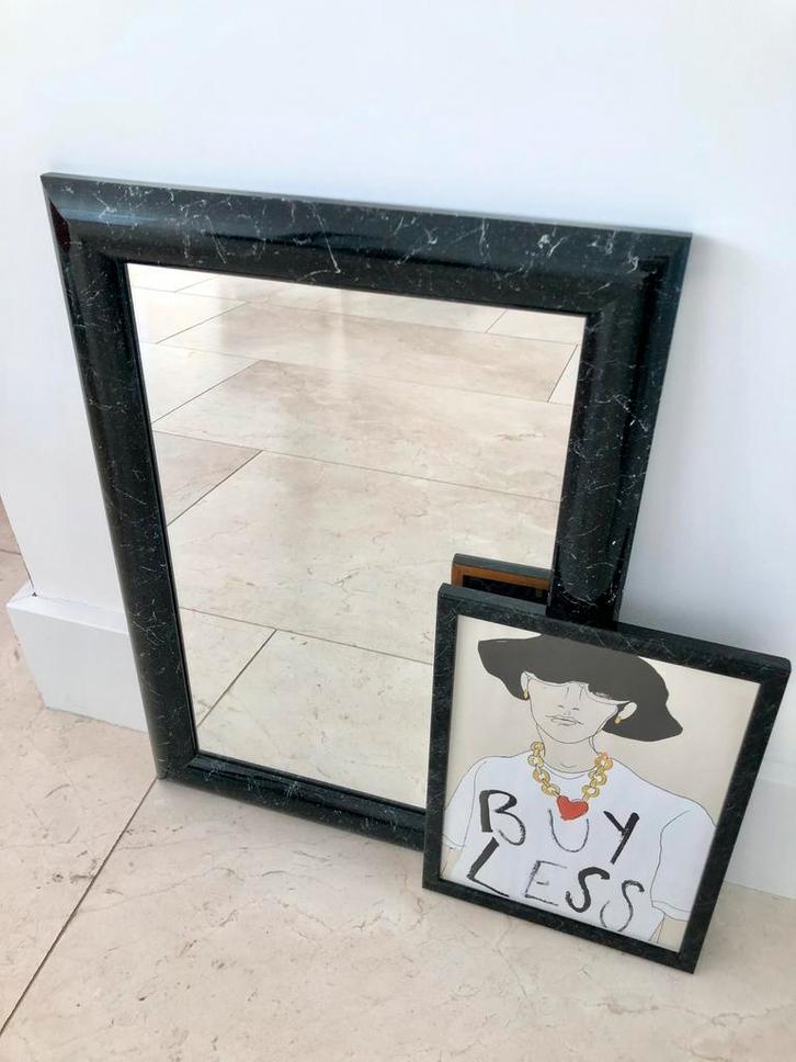 Vintage marmer look spiegel en fotolijst, Huis en Inrichting, Woonaccessoires | Spiegels, Zo goed als nieuw, Minder dan 50 cm