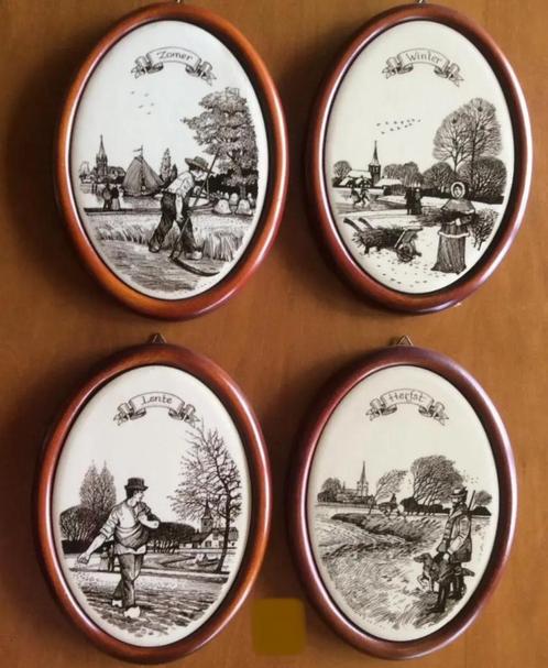 4x wandtegel keramiek decoratie ingelijst wandversiering, Antiek en Kunst, Antiek | Wandborden en Tegels, Ophalen of Verzenden