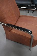 2 x luxe fauteuil Porto Jess Design metaal & leer cognac, Huis en Inrichting, Fauteuils, Ophalen, Zo goed als nieuw, Metaal, 50 tot 75 cm