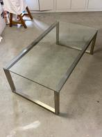Handgemaakte glazen rvs tafel / salontafel, Ophalen, 50 tot 100 cm, Zo goed als nieuw, Minder dan 50 cm