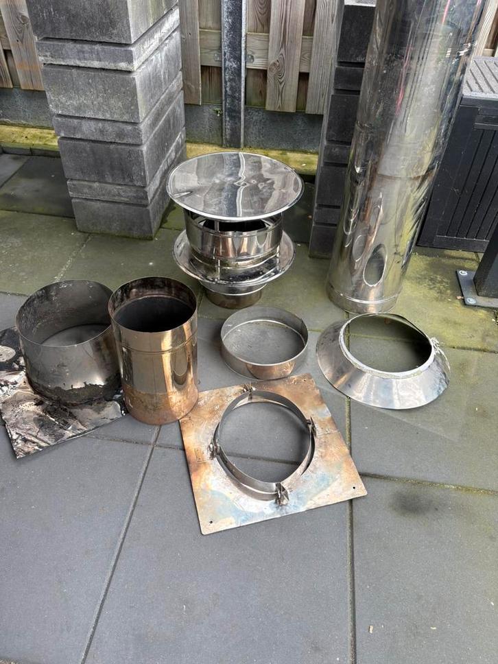 Dubbelwandige rvs dakdoorvoer, Huis en Inrichting, Kachels, Gebruikt, Hangend, Allesbrander, Hout, Ophalen