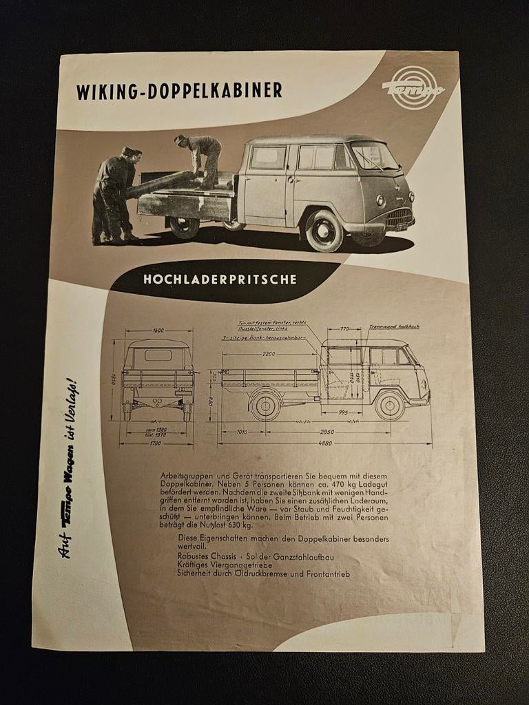 Leaflet Tempo Wiking Doppelkabiner 1957, Ophalen of Verzenden, Zo goed als nieuw, Overige merken