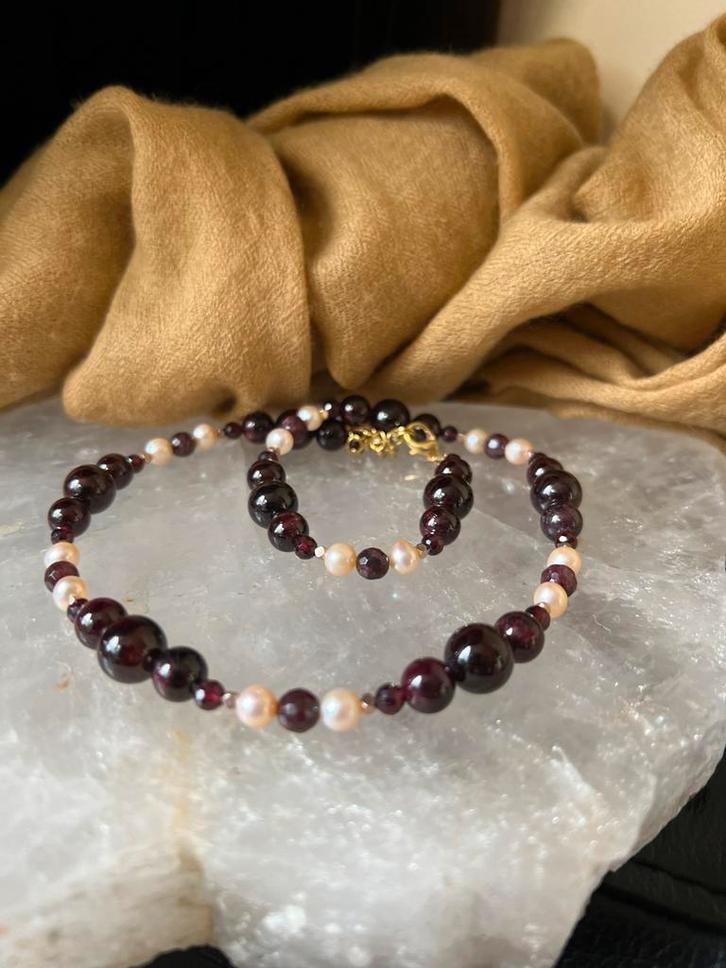 Granaat parel zoetwater beschermt geluk energie vreugde, Sieraden, Tassen en Uiterlijk, Kettingen, Nieuw, Steen of Mineraal, Rood