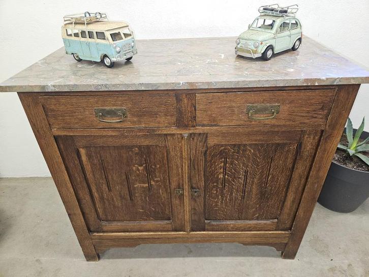 Vintage dressoir of commode met marmeren blad, Huis en Inrichting, Kasten | Dressoirs, Gebruikt, 100 tot 150 cm, 25 tot 50 cm