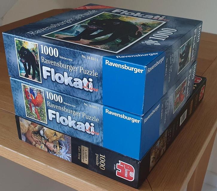 3 puzzels 1000 st Ravensburger en Jumbo, Hobby en Vrije tijd, Denksport en Puzzels, Zo goed als nieuw, Legpuzzel, 500 t/m 1500 stukjes