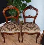 Prachtige bewerkte mahonie stoelen met groene bekleding, Twee, Gebruikt, Barok, Hout