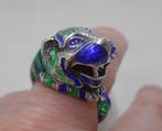 Prachtige zilveren royale ring panter met emaillen nr.557, Verzenden, Zilver, Ring