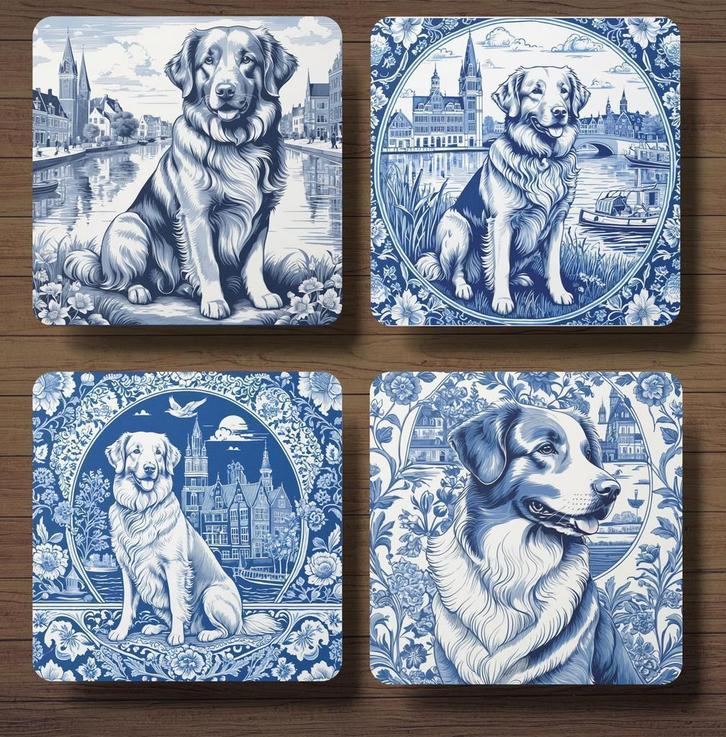 Toller Delfts Blauw onderzetters met houder, Huis en Inrichting, Woonaccessoires | Onderzetters, Nieuw, Glas of Kopje, Ophalen of Verzenden