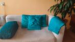 Leuke set SIERKUSSENS FLEECEDEKENTJE turquoise, Ophalen of Verzenden, Gebruikt, Blauw, Vierkant