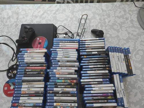Playstation 4 Slim 1TB + 86 Games, Spelcomputers en Games, Spelcomputers | Sony PlayStation 4, Zo goed als nieuw, Slim, 1 TB, Met 1 controller