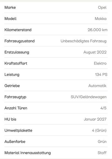Opel Mokka Electric Automatic beschikbaar voor biedingen
