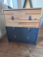 Gerestyled grenen ladenkastje (Ikea rast) grijs en leertjes, Zo goed als nieuw, Voetruimte, Minder dan 50 cm, Ophalen
