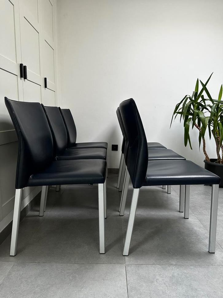 6x Leolux Design Eetkamerstoelen, Huis en Inrichting, Stoelen, Zo goed als nieuw, Vijf, Zes of meer stoelen, Leer, Blauw, Ophalen