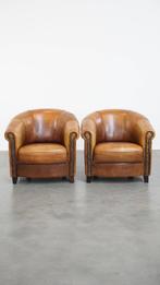 Set van 2 comfortabele schapenleren clubfauteuils, Huis en Inrichting, Fauteuils, Ophalen, Gebruikt, ., 75 tot 100 cm