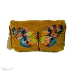 Okergele pouch toilettas butterfly met vlinder 30 x 15 cm, -, Nieuw, Ophalen of Verzenden, -