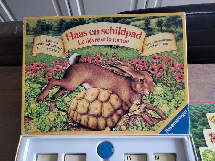 spel De haas en de schildpad - vintage, Hobby en Vrije tijd, Gezelschapsspellen | Bordspellen, Gebruikt, Een of twee spelers, Drie of vier spelers