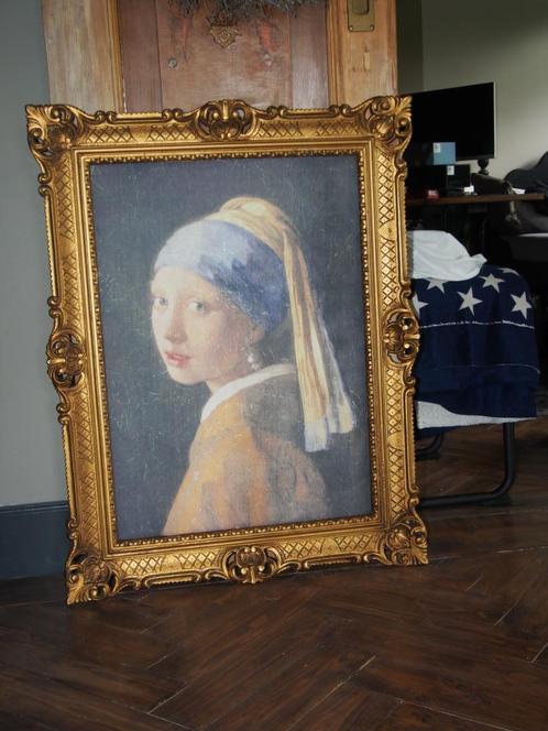 Meisje met de parel in Brocante lijst, Huis en Inrichting, Woonaccessoires | Schilderijen, Tekeningen en Foto's, Gebruikt, Schilderij