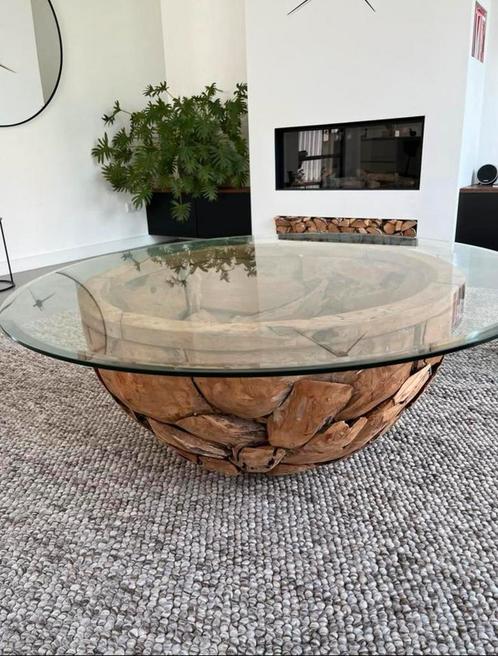 Prachtige unieke salontafel teakhout, Huis en Inrichting, Tafels | Salontafels, Zo goed als nieuw, Minder dan 50 cm, 50 tot 100 cm