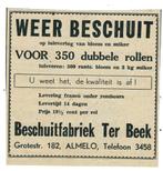2 Advertenties Ter Beek (Bolletje) en Swelheim ALMELO 1949, Verzenden, Zo goed als nieuw, Overige typen