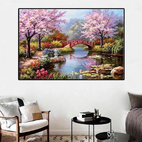Diamond Painting Compleet park brug 60 x 45 cm - Nieuw, Hobby en Vrije tijd, Schilderen, Nieuw, Overige typen, Ophalen of Verzenden