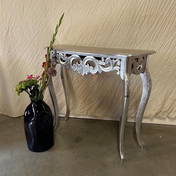 Barok sidetable - 90 x 31 cm - zilver - Bij TTM Wonen, Huis en Inrichting, Tafels | Sidetables, Nieuw, 25 tot 50 cm, 50 tot 100 cm