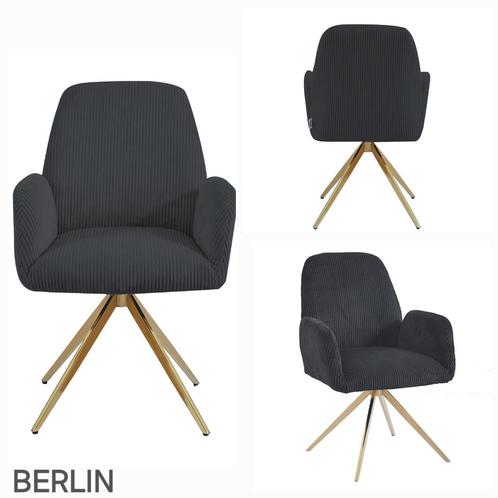 EETKAMERSTOEL DRAAIBAAR ERIC KUSTER STYLE NEW GOUD ZWART, Huis en Inrichting, Stoelen, Nieuw, Eén, Stof, Overige materialen, Zwart