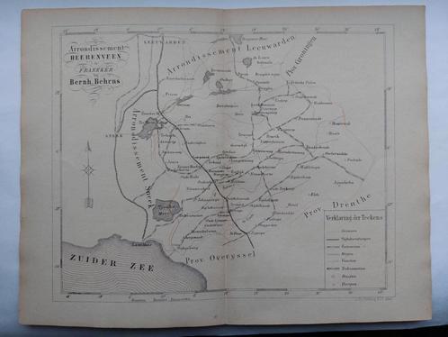 4 / Arrondissement Franeker Zeldzame litho uit 1861, Antiek en Kunst, Kunst | Litho's en Zeefdrukken, Ophalen of Verzenden