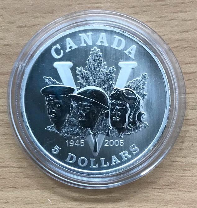 Canada - Silver 5 Dollars 2005 -End of WWII 60th Anniversary, Postzegels en Munten, Munten | Amerika, Losse munt, Noord-Amerika