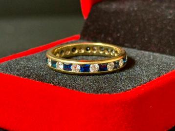 18 karaat gouden ring natuurlijke diamant en saffier 1.68ct! beschikbaar voor biedingen
