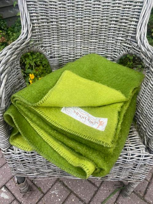 Prachtige groene vintage wollen deken, Huis en Inrichting, Woonaccessoires | Plaids en Woondekens, Zo goed als nieuw, Ophalen of Verzenden
