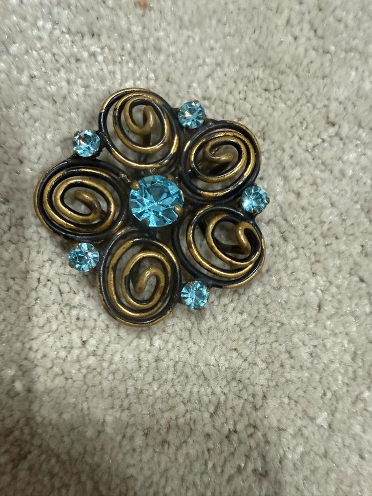 Vintage Broche met Blauwe Strass Stenen, Sieraden, Tassen en Uiterlijk, Broches, Gebruikt, Overige materialen, Blauw, 4 tot 7 cm