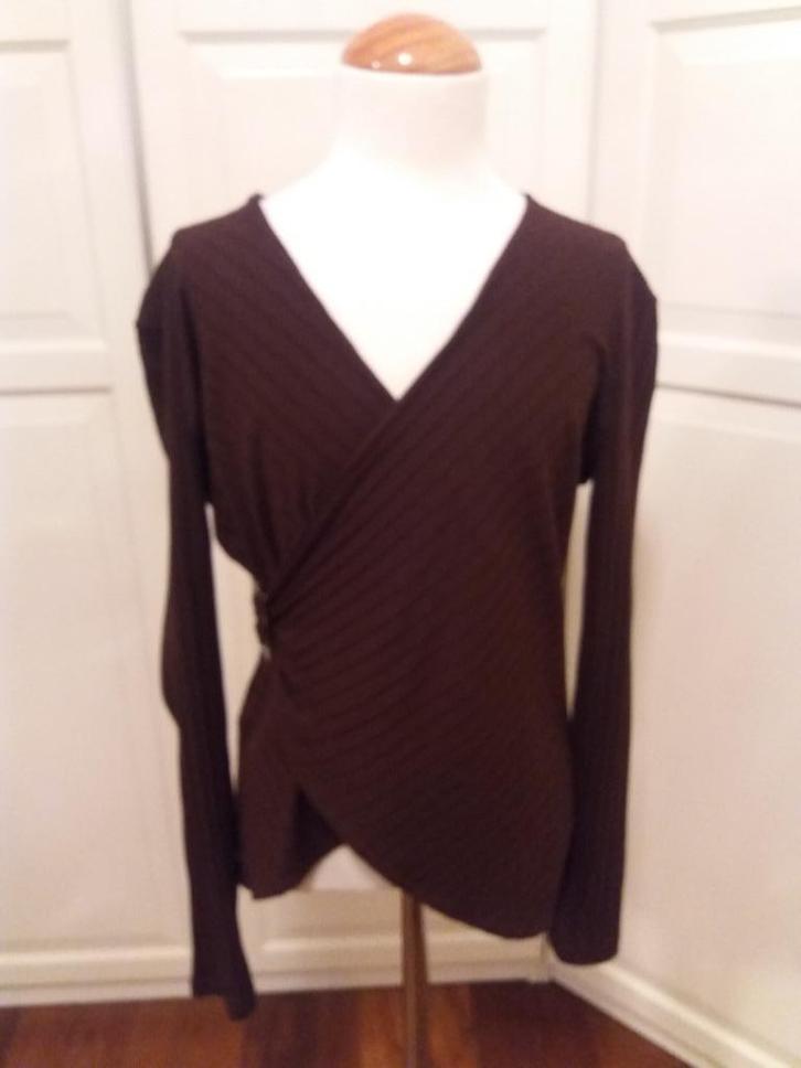 Dunne Trui Top Overflap Bruin 38 ( Jool ), Kleding | Dames, Truien en Vesten, Zo goed als nieuw, Maat 38/40 (M), Bruin, Verzenden