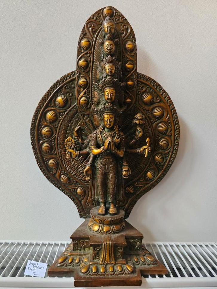 Brons tibitaans beeld Chenrezig / Avalokiteshvara, Huis en Inrichting, Woonaccessoires | Boeddhabeelden, Zo goed als nieuw, Ophalen