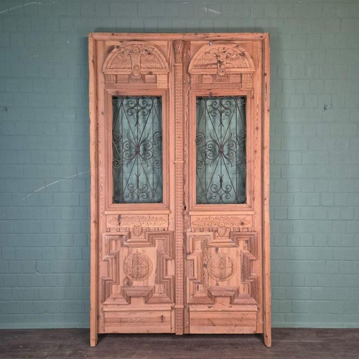 27148 Huisdeur Voordeur Deur Jugendstil 1900 Grenen, Doe-het-zelf en Verbouw, Deuren en Horren, Gebruikt, Buitendeur, 200 tot 215 cm