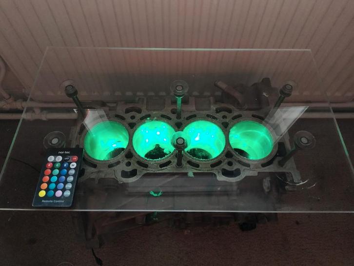 Motorblok Ford motor salontafel RGB custom mancave duratec, Huis en Inrichting, Tafels | Salontafels, Gebruikt, Minder dan 50 cm