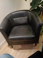 Stoel zwart leer met zwarte houten pootjes, Ophalen, Gebruikt