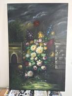 Klassiek schilderij bloemen in tuinlandschap, Antiek en Kunst, Ophalen