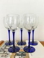 5x vintage wijnglas Luminarc France donkerblauwe voet, Ophalen of Verzenden, Zo goed als nieuw, Overige typen