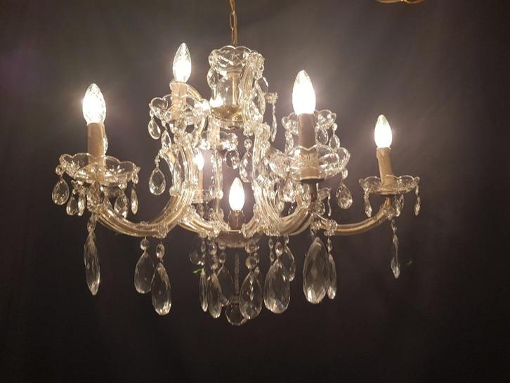 9 arms  Maria Theresia kroonluchter met 10 lichtpunten, Huis en Inrichting, Lampen | Kroonluchters, Zo goed als nieuw, Glas, Metaal