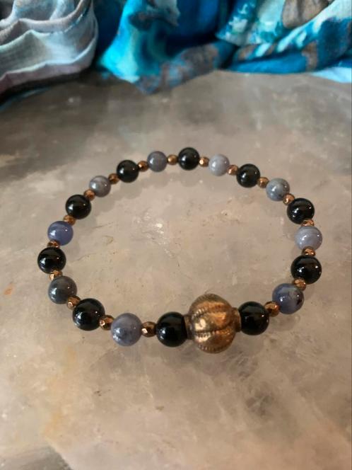 Tanzaniet zonnesteen zwart intuïtie magie geluk power uniek, Sieraden, Tassen en Uiterlijk, Armbanden, Nieuw, Zilver, Blauw, Met bedels of kralen