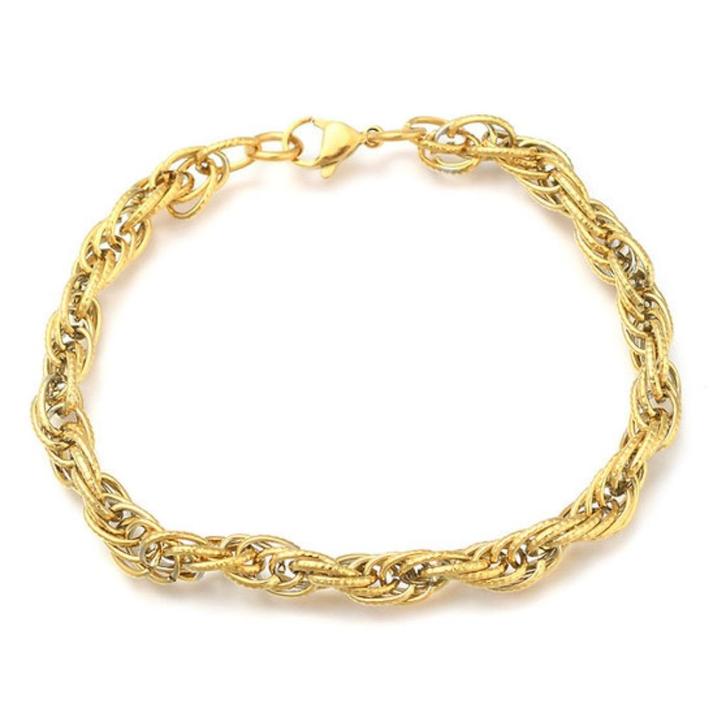 Stainless steel rope armband goud 21cm, Sieraden, Tassen en Uiterlijk, Armbanden, Nieuw, Overige materialen, Goud, Verzenden