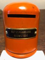 spaarpot vintage oranje NUTSSPAARBANK Heemstede, Verzamelen, Spaarpotten, Ophalen of Verzenden, Zo goed als nieuw, Metaal of Blik