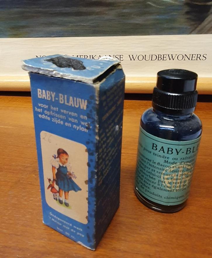 1593 flesje vintage blauw verf voor wol zijde en nylon  en m, Verzamelen, Merken en Reclamevoorwerpen, Gebruikt, Ophalen of Verzenden