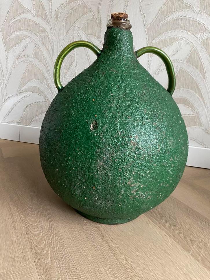 2 stuks Antieke Franse olijfoliekruiken 19e eeuw, Huis en Inrichting, Woonaccessoires | Vazen, Gebruikt, Groen, Minder dan 50 cm