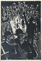 DE PLOEG Johan Dijkstra (1896-1978) Houtsnede 'Proost in Caf, Antiek en Kunst, Ophalen of Verzenden