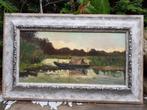 Begin 1900 Olieverf op Paneel Schilderij "De Oude Schuit", Ophalen of Verzenden