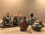Zilvertinnen roomstelletje, kopjes, eierdopjes, sfeerlichtje, Ophalen of Verzenden