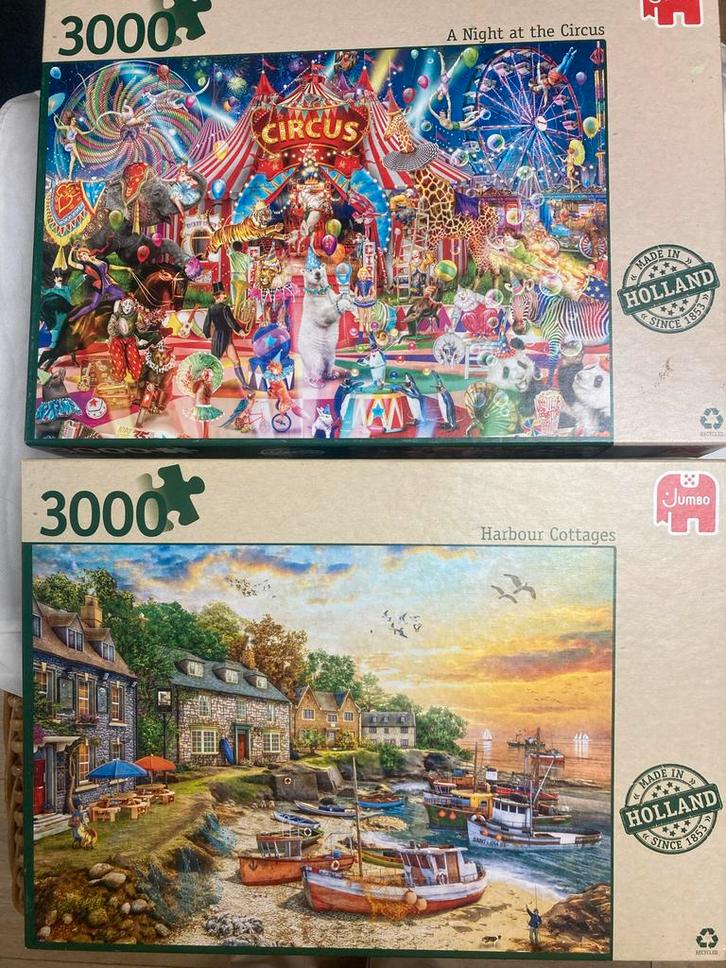 2 Jumbo Puzzels 3000 Stukjes - Circus & Haven, Hobby en Vrije tijd, Denksport en Puzzels, Gebruikt, Legpuzzel, Meer dan 1500 stukjes